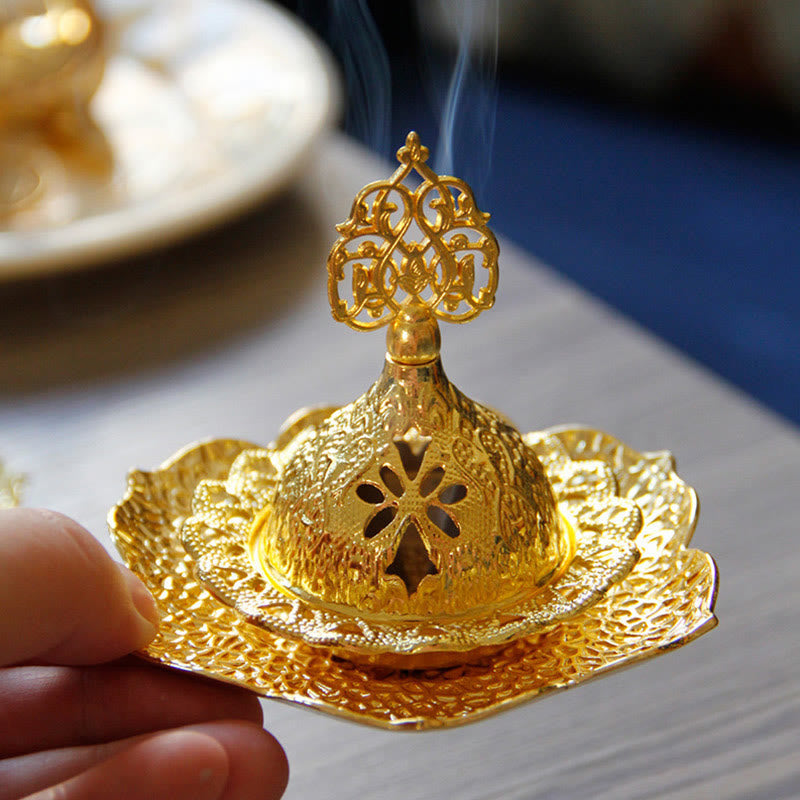 Nimara Ritual Gold Leaf Coaster Spiritual Mini Alloy Metal Incense Burner
