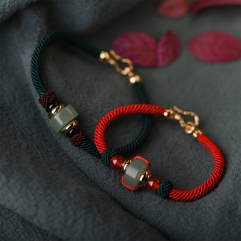 Nimara Ritual Tibetan Green Aventurine Luck Braid String Bracelet