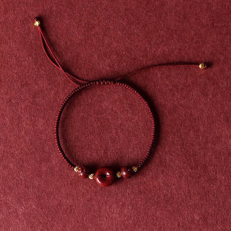Nimara Ritual Handmade Lotus Cinnabar Peace Buckle Blessing Braid Bracelet