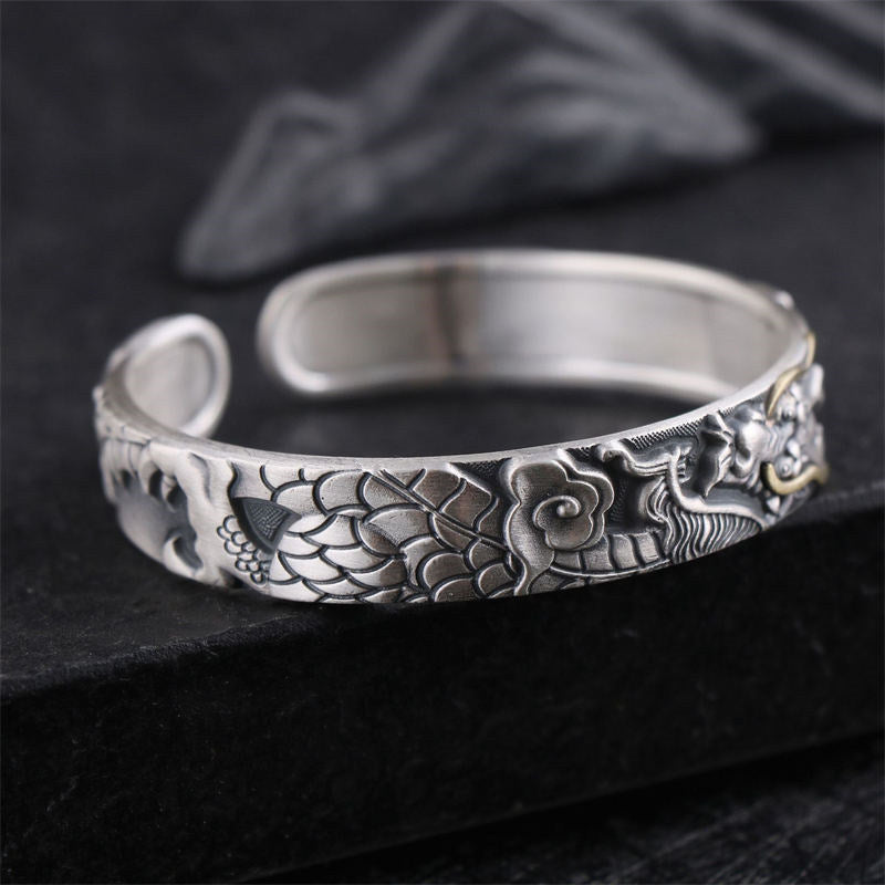 Nimara Ritual 999 Sterling Silver Dragon Strength Protection Bracelet Bangle