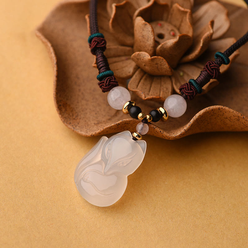 Nimara Ritual Chalcedony Fox Pink Crystal Bead Harmony String Necklace Pendant