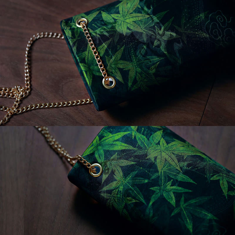 Nimara Ritual Small Maple Leaf Persimmon Metal Chain Crossbody Bag Shoulder Bag Cellphone Bag