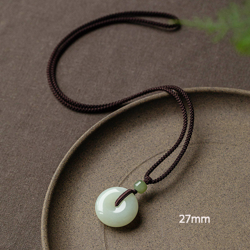 Nimara Ritual Natural Round Jade Peace Buckle Luck Prosperity Necklace Pendant