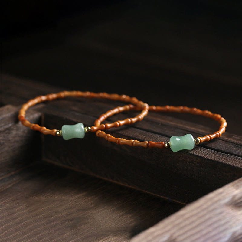 Nimara Ritual Natural Olive Pit Green Aventurine Bamboo Pattern Luck Bracelet