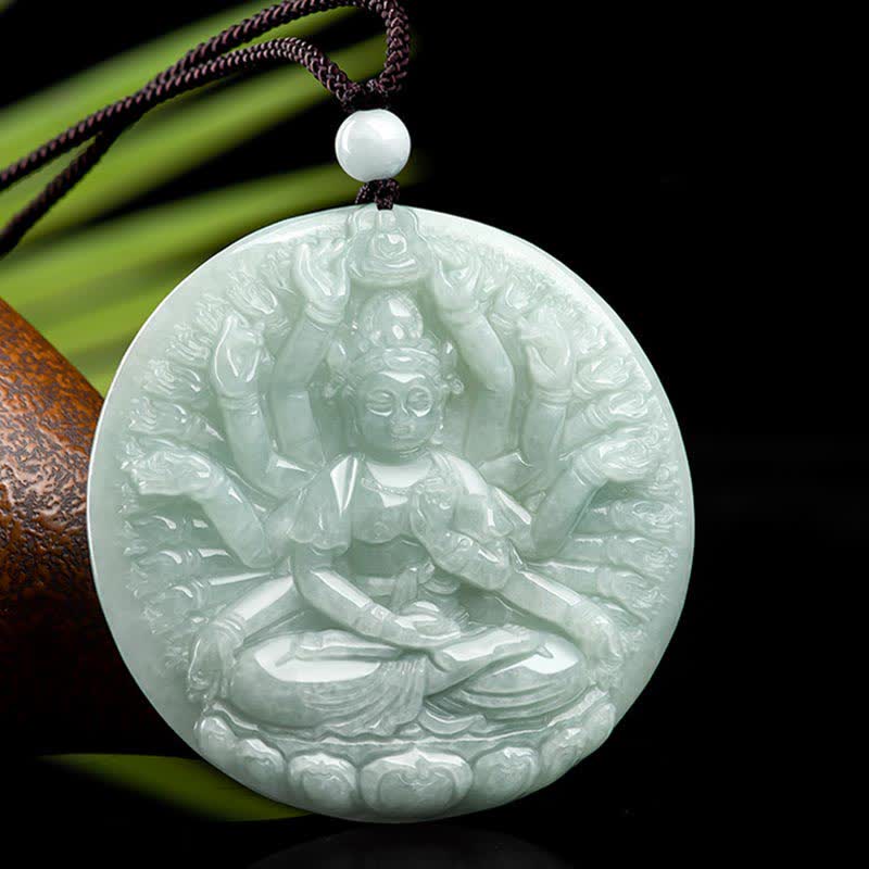 Nimara Ritual Thousand-Hand Kwan Yin Avalokitesvara Jade Blessing String Necklace Pendant