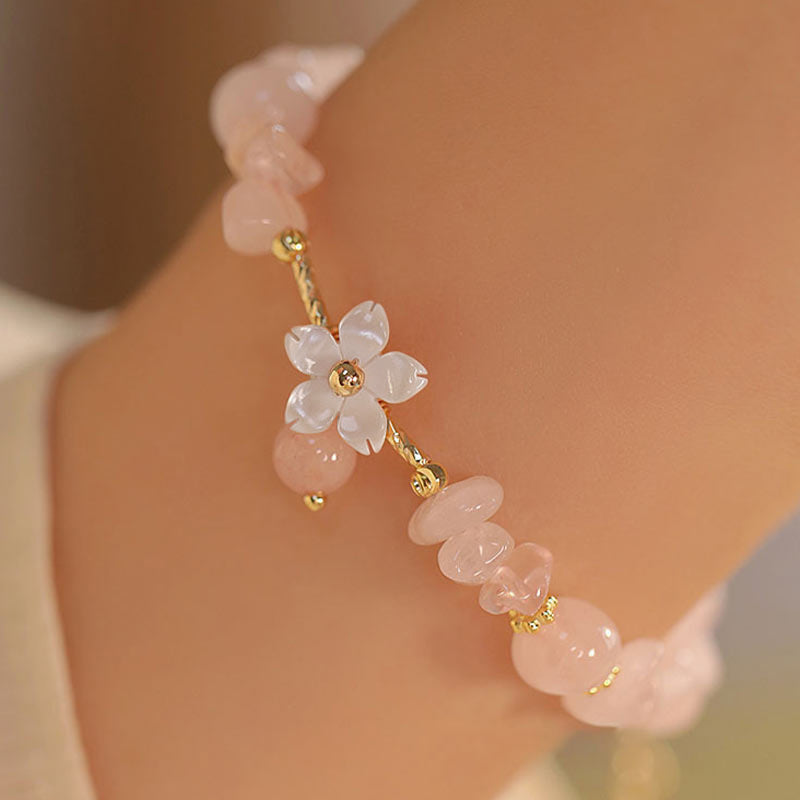 Nimara Ritual 14k Gold Plated Natural Pink Crystal Flower Love Bracelet