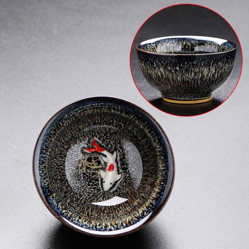 Nimara Ritual Small Koi Fish Kiln Change Chinese Jianzhan Ceramic Teacup Kung Fu Tea Cup 60ml