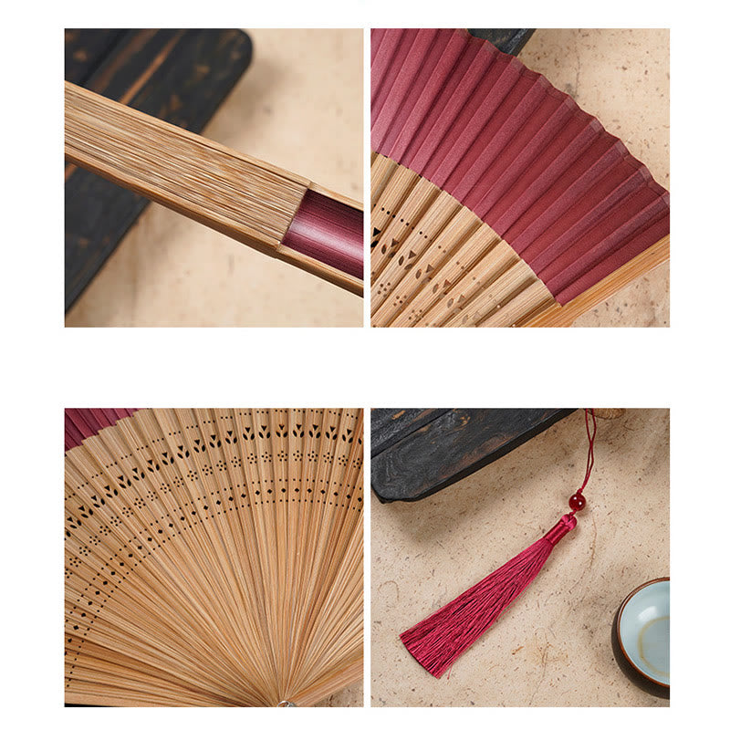 Nimara Ritual Solid Color Gradient Hollow Engraved Handheld Bamboo Folding Fan