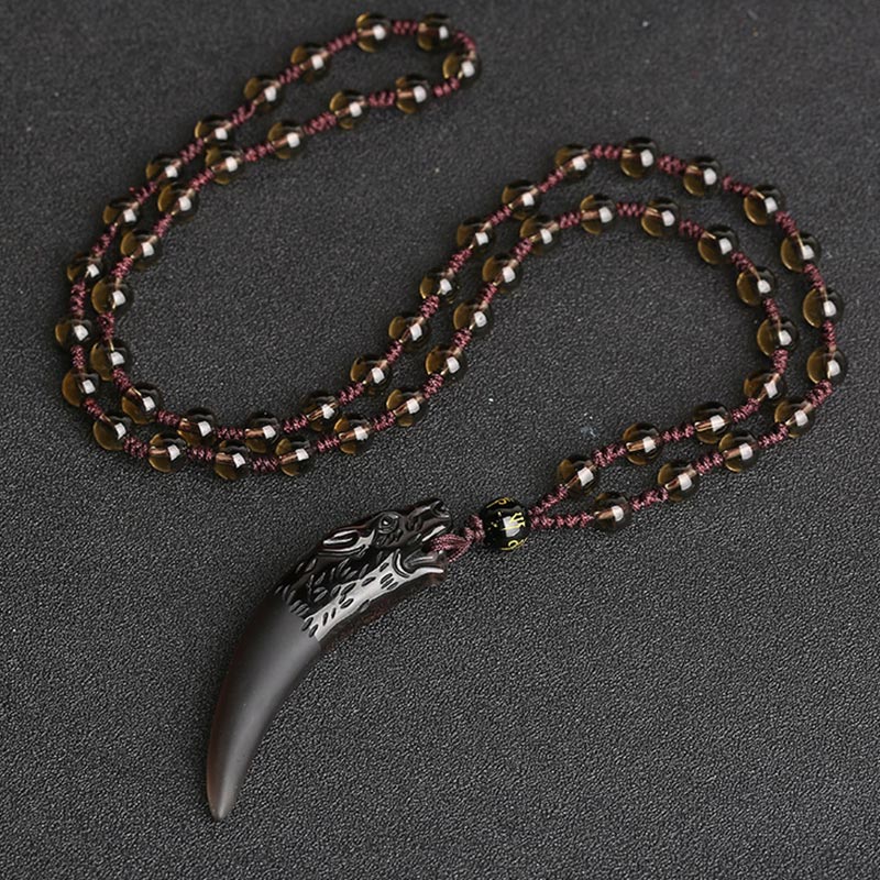 Nimara Ritual Natural Ice Obsidian Wolf Tooth Pattern Courage Necklace Pendant