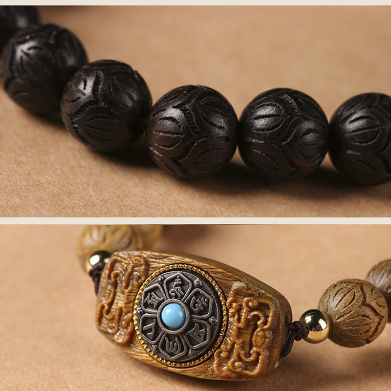 Nimara Ritual Green Sandalwood Ebony Wood Sandalwood Om Mani Padme Hum Soothing Bracelet