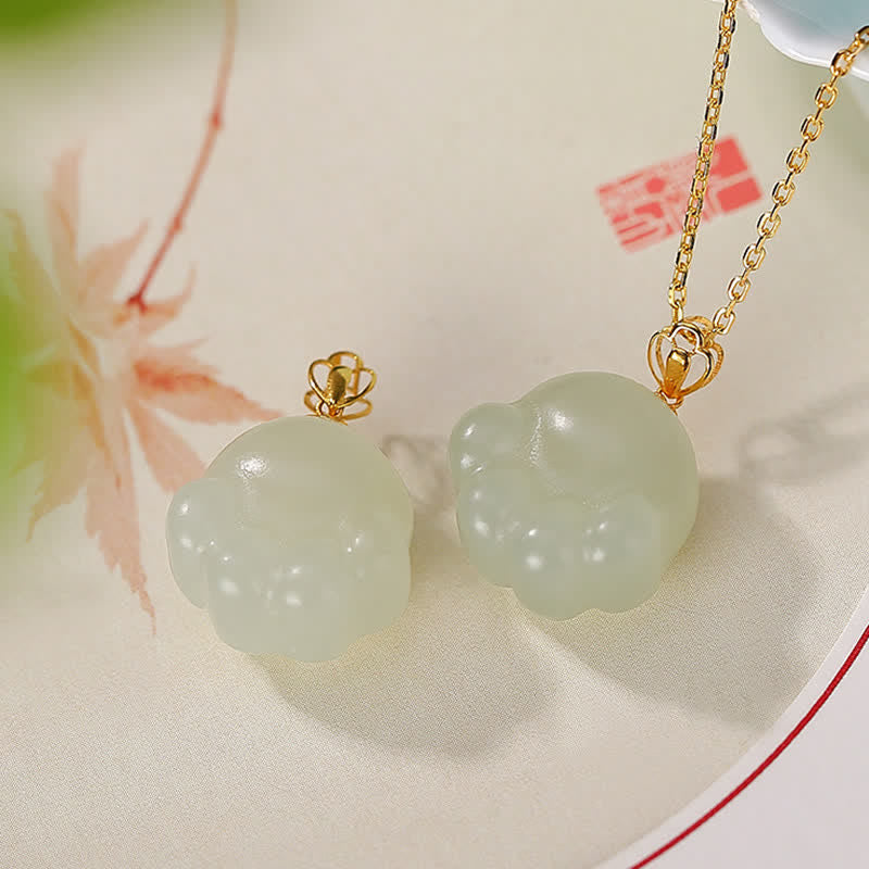 Nimara Ritual 925 Sterling Silver Hetian White Jade Cute Cat Paw Luck Necklace Pendant