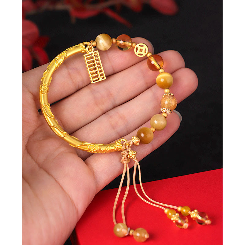 Nimara Ritual Natural Tiger Eye Citrine Abacus Charm Protection Bracelet