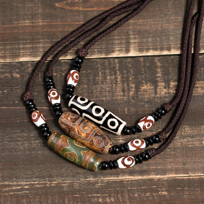 Nimara Ritual Tibetan Nine-Eye Dzi Bead Protection String Necklace