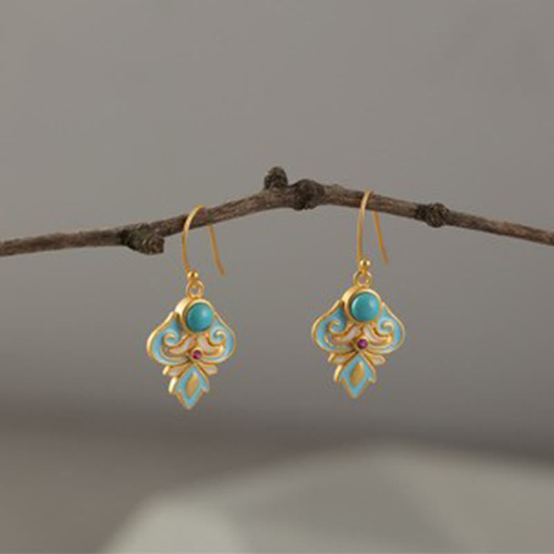 Nimara Ritual Copper Enamel Turquoise Positive Drop Earrings