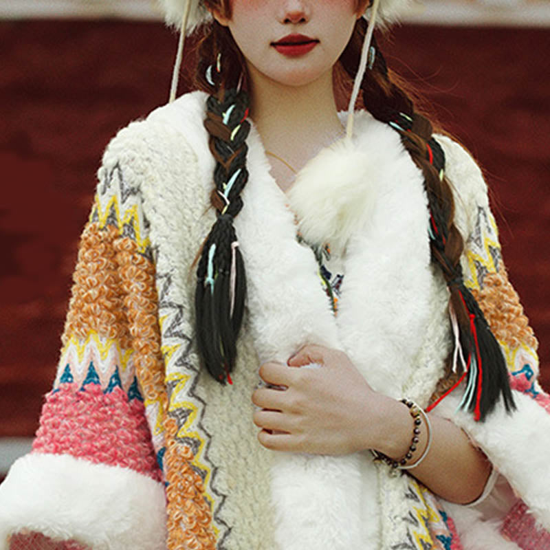 Nimara Ritual Tibetan Multicolored Striped Shawl Winter Cozy Travel Scarf Wrap