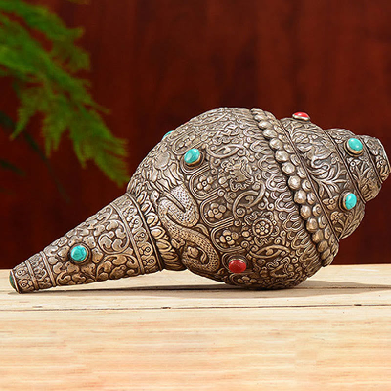 Nimara Ritual Tibetan Handmade Natural Shankha Engraved Eight Auspicious Symbols Conch Shell Lucky Home Decoration