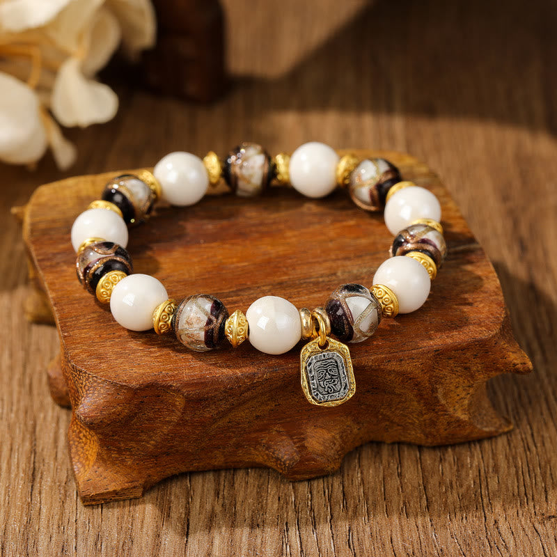Nimara Ritual Tibetan Zakiram Goddess of Wealth Charm Liuli Glass Incense Ash Porcelain Bead Protection Bracelet