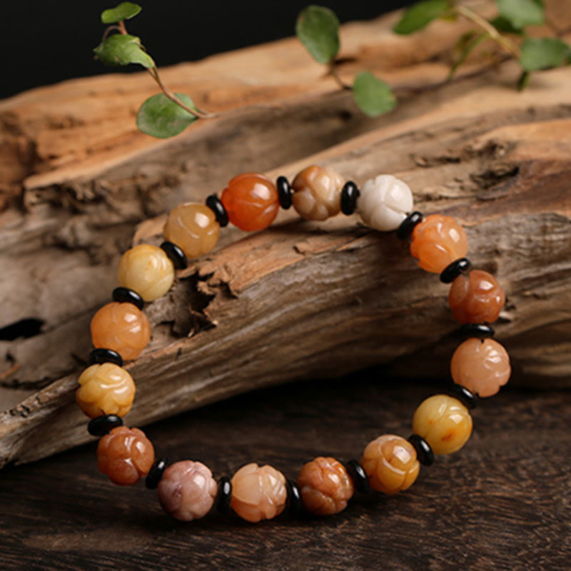 Nimara Ritual Golden Silk Jade Lotus Wealth Luck Bracelet