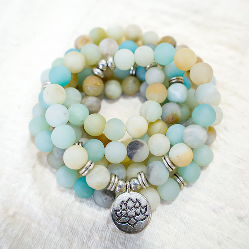 Nimara Ritual Tibetan Amazonite Stone Blessing Lotus Mala