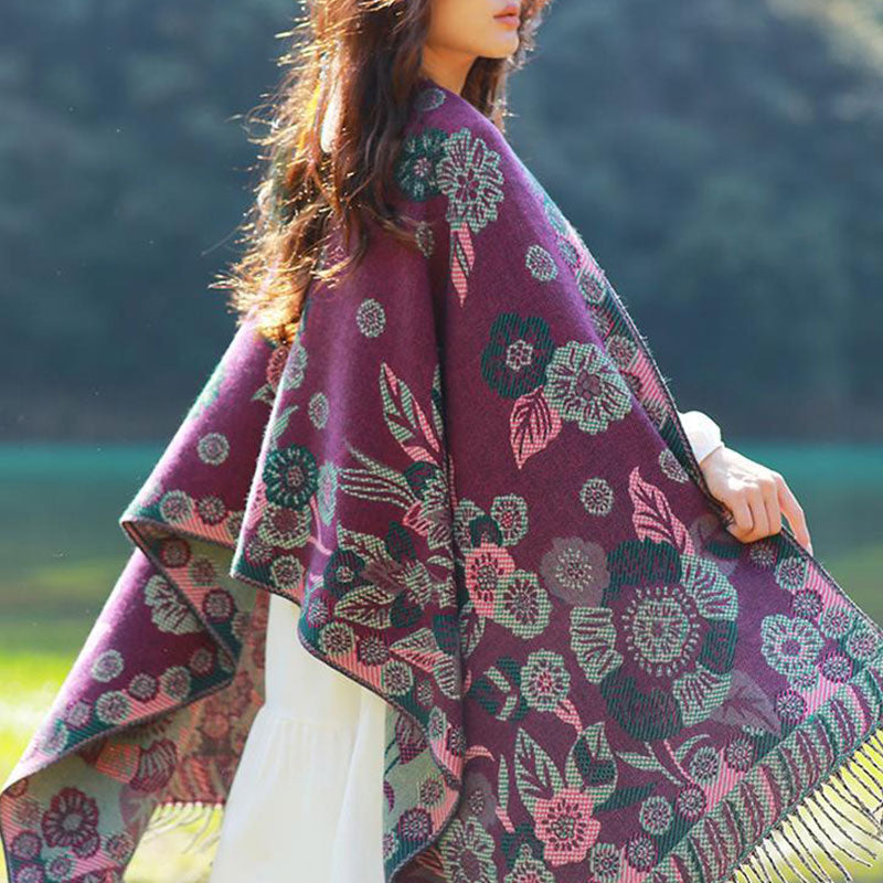 Nimara Ritual Tibetan Flower Floral Leaves Pattern Design Shawl Cozy Travel Scarf Wrap
