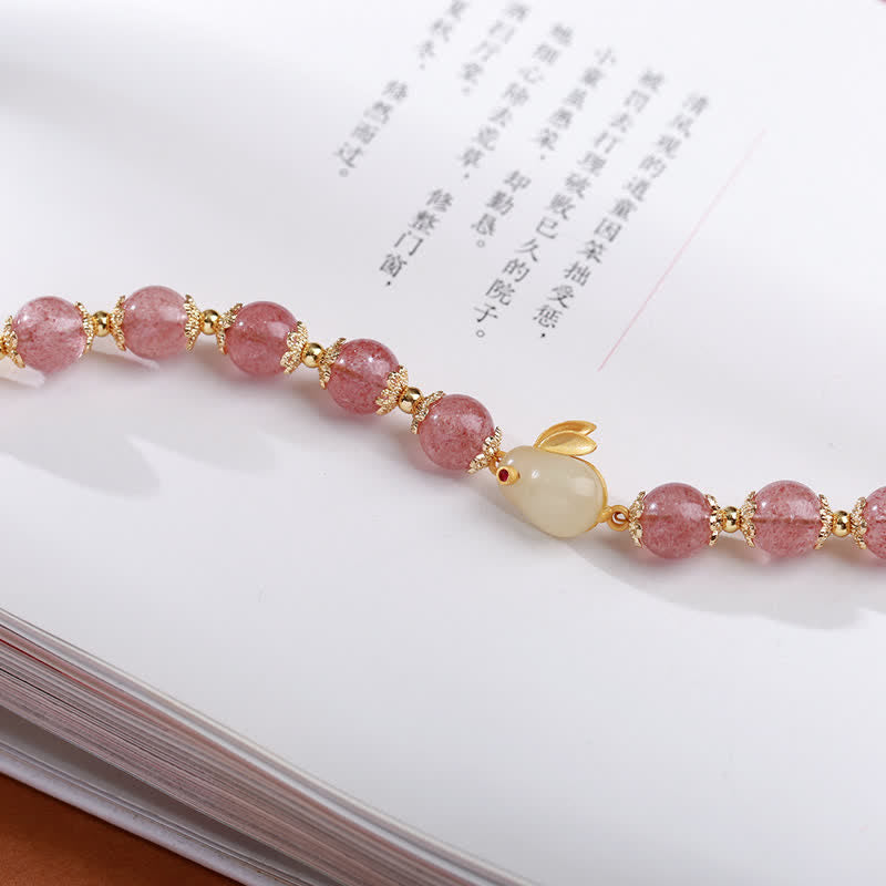 Nimara Ritual 925 Sterling Silver Strawberry Quartz Year of the Rabbit Hetian Jade Moonstone Healing Bracelet
