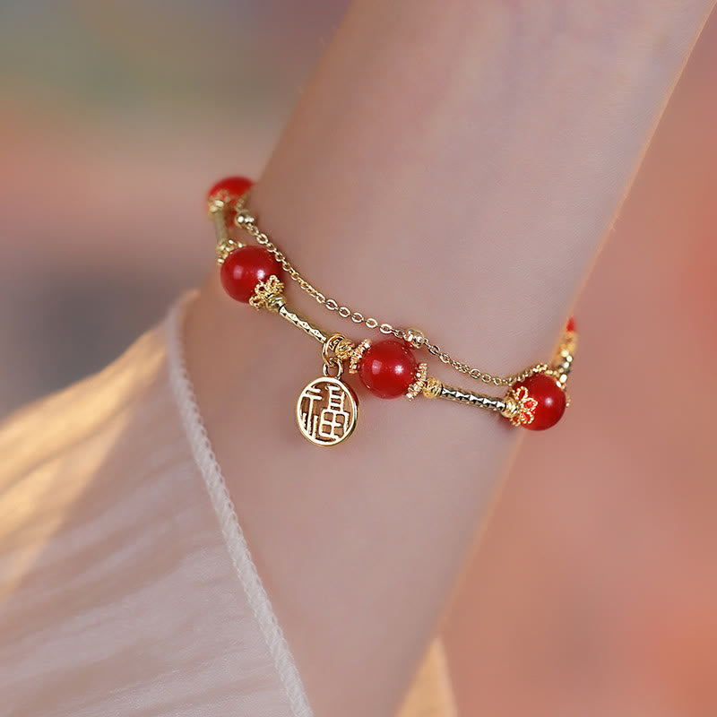 Nimara Ritual Red Agate Fu Character Charm Self-acceptance Bracelet