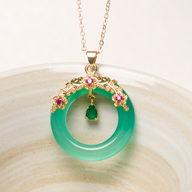 Nimara Ritual Green Chalcedony Peace Buckle Design Strength Necklace Pendant