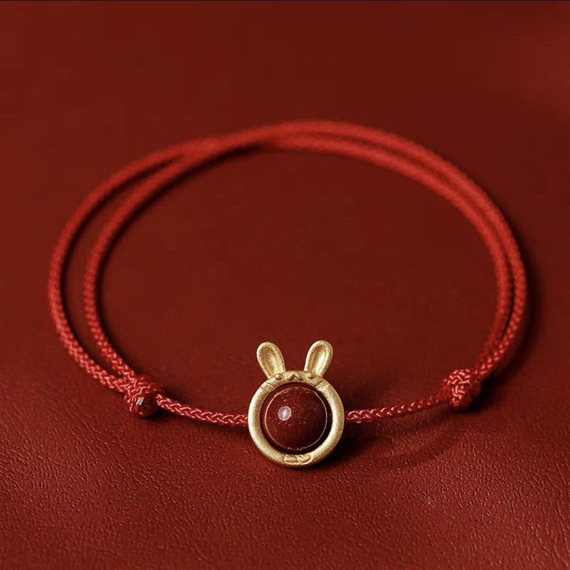Nimara Ritual Handmade Rabbit Tiger Cinnabar Keep Away Evil Spirits Braided String Bracelet