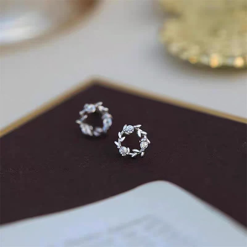 Nimara Ritual 925 Sterling Silver Posts Copper Metal Tiny Wreath Stud Blessing Flower Earrings