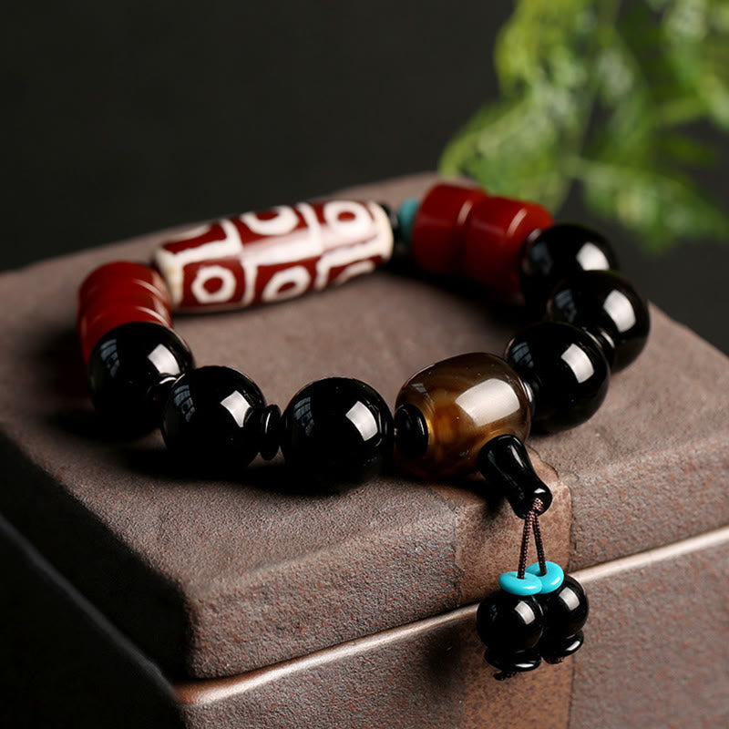 Nimara Ritual Tibetan Nine-Eye Dzi Bead Black Onyx Wealth Protection Bracelet