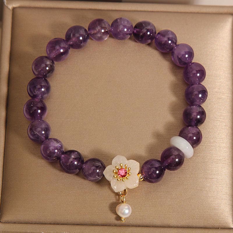 Nimara Ritual Natural Amethyst White Agate Pearl Charm Balance Bracelet