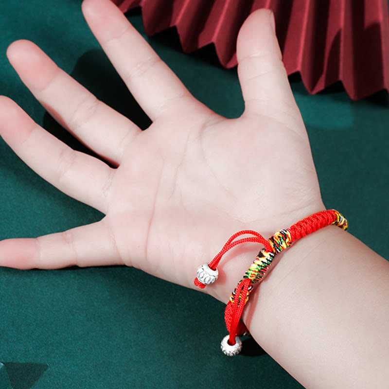 Nimara Ritual 925 Sterling Silver King Kong Knot Multicolored Red String Strength Handmade Braided Kids Child Bracelet