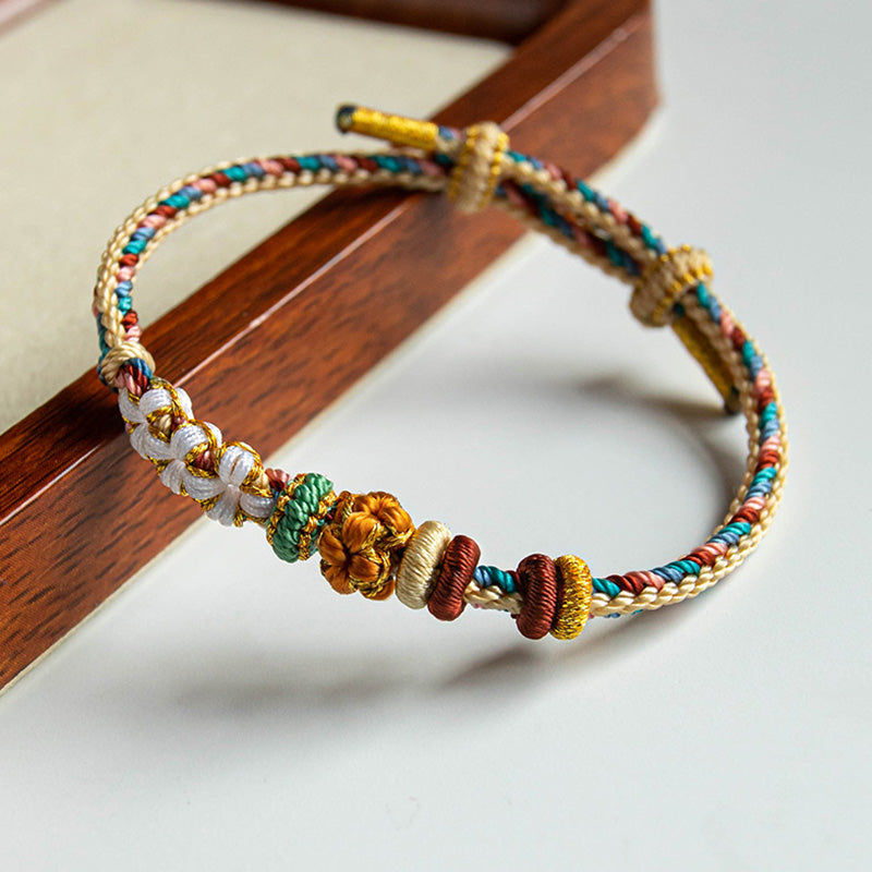 Nimara Ritual Handmade Dunhuang Color Peach Blossom Pattern Braid String Bracelet
