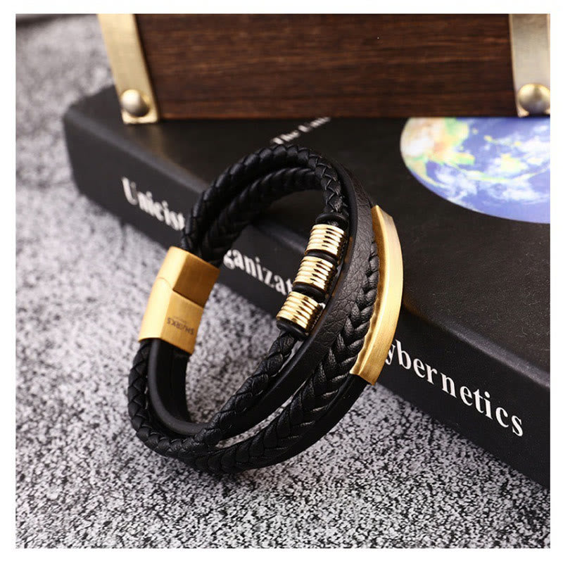 Nimara Ritual Leather Multi-Layer Titanium Steel Balance Braided Magnetic Buckle Bracelet