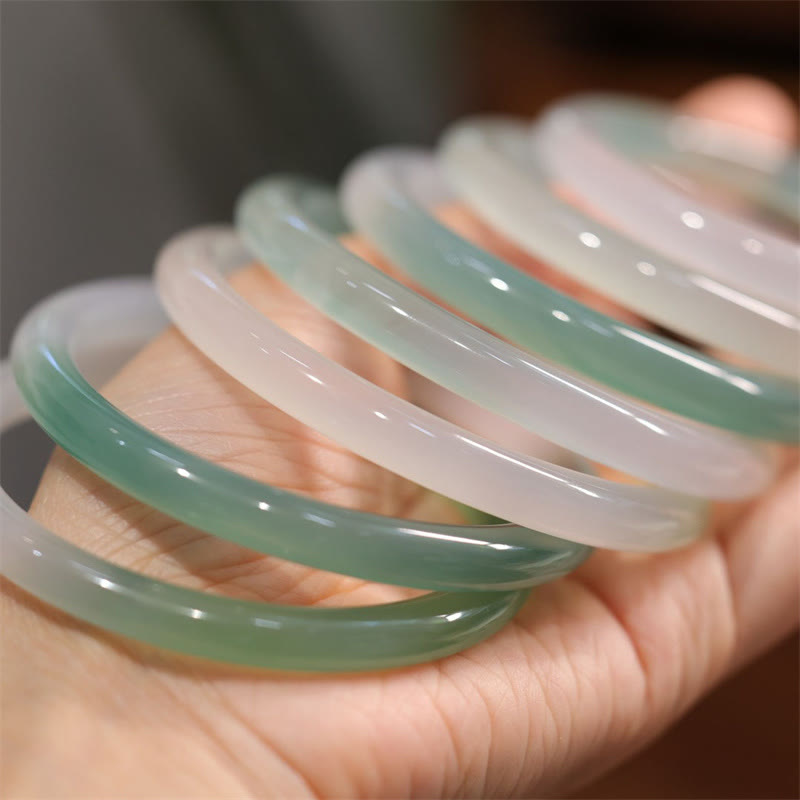 Nimara Ritual Natural White And Green Chalcedony Agate Positive Cuff Bracelet Bangle