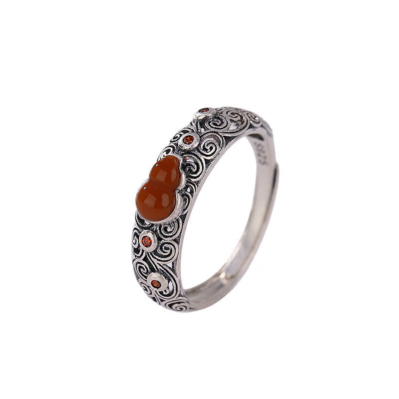 Nimara Ritual 925 Sterling Silver Red Agate Cyan Jade Gourd Blessing Auspicious Ring