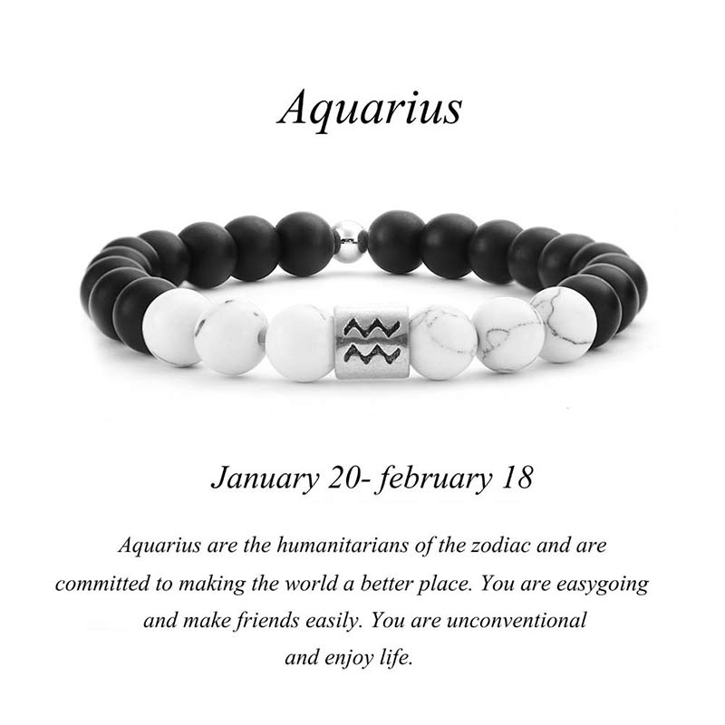 Nimara Ritual 12 Constellations of the Zodiac Natural Frosted Stone White Turquoise Bead Fortune Bracelet