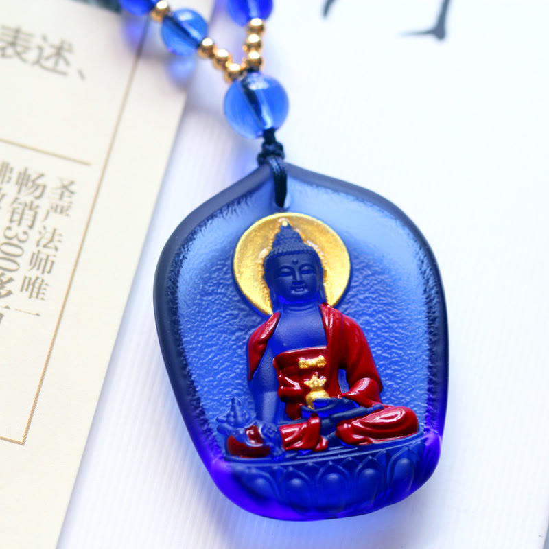 Nimara Ritual Tibet Medicine Buddha Liuli Crystal Compassion Necklace Pendant