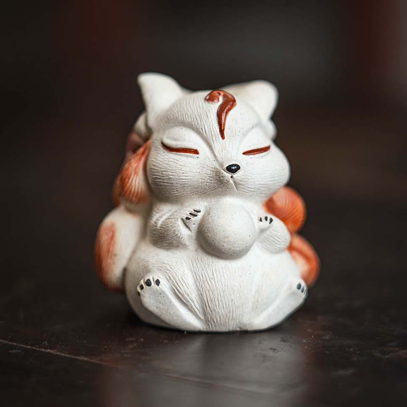 Nimara Ritual Mini Nine Tailed Fox Purple Clay Luck Desk Decoration