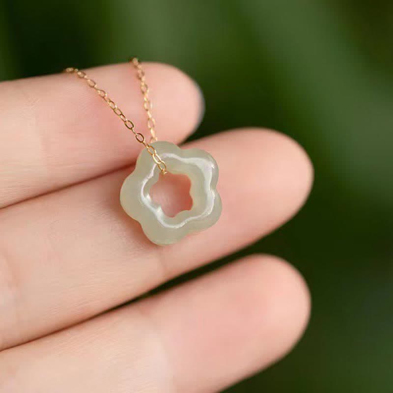 Nimara Ritual Dainty Hetian Jade Cyan Jade Luck Floral Charm Necklace Pendant