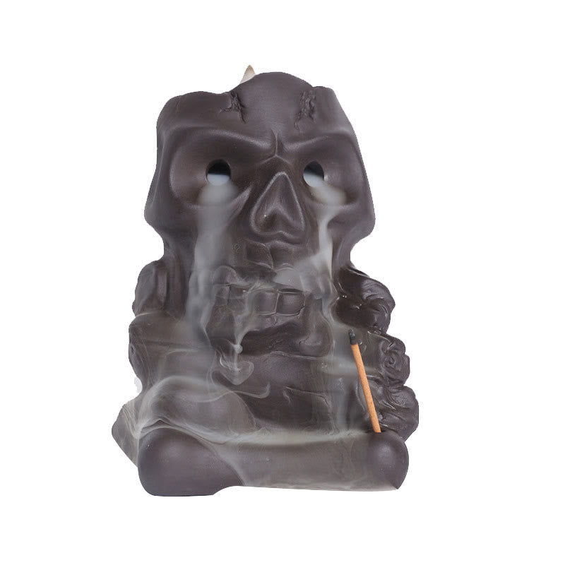 Nimara Ritual Halloween Skull Head Purple Clay Healing Incense Burner Decoration
