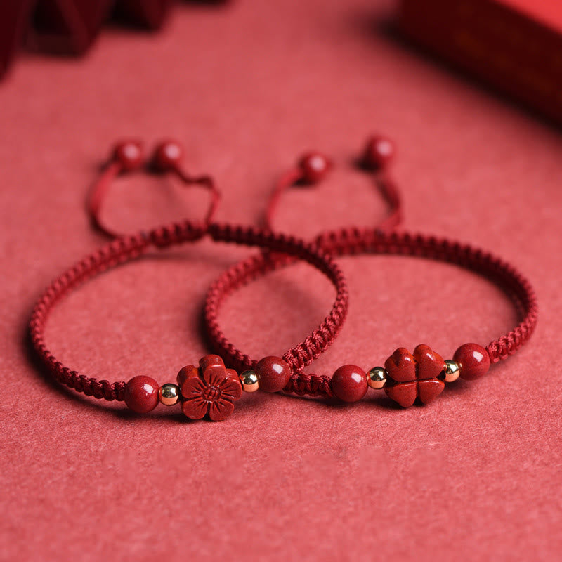 Nimara Ritual Four Leaf Clover Five-petal Flower Cinnabar Blessing Red String Bracelet