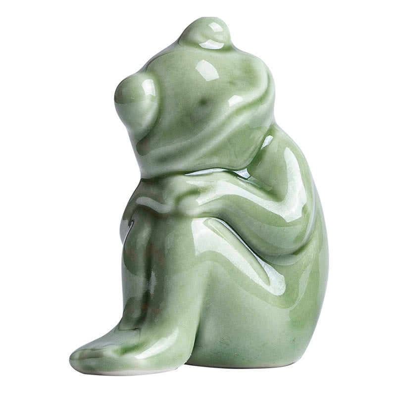 Nimara Ritual Mini Small Meditation Lotus Resting Frog Ceramic Wealth Luck Home Tea Pet Figurine Decoration
