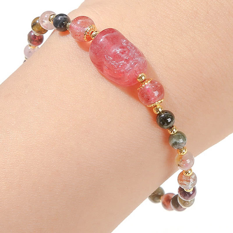 Nimara Ritual Moonstone Strawberry Quartz Tourmaline PiXiu Healing Bracelet