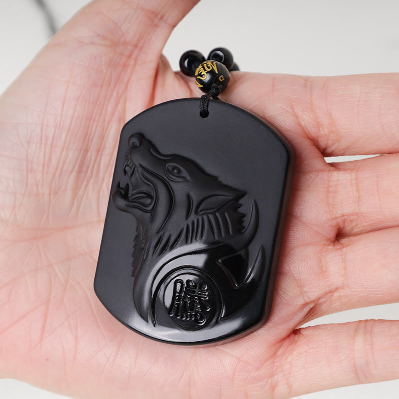 Nimara Ritual Black Obsidian Stone Wolf Purification Pendant Necklace