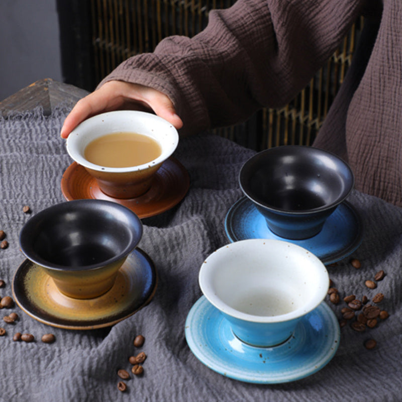Nimara Ritual Planet Design Ceramic Coffee Mug Rough Pottery Tea Coffee Cup With Saucer