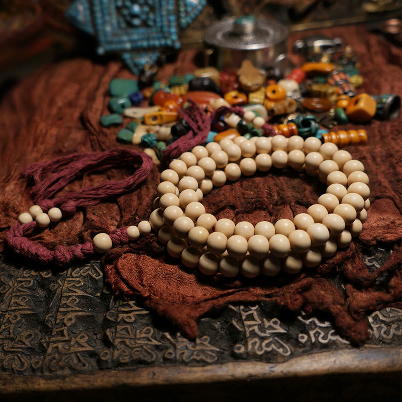 Nimara Ritual 108 Mala Beads Abelia Biflora Wood Warding Off Evil Spirits Wrist Mala