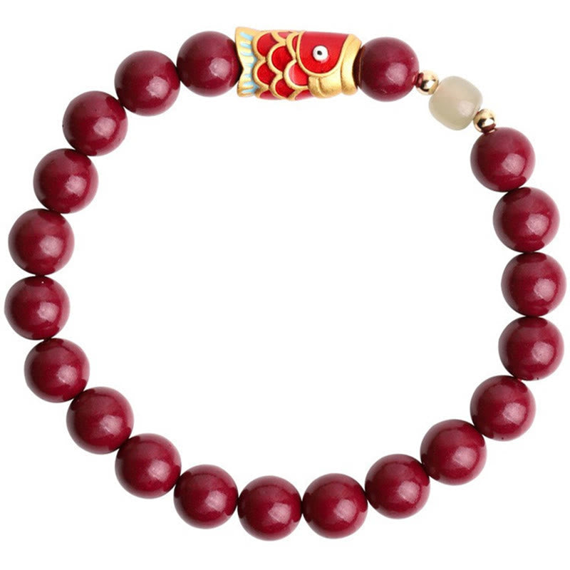 Nimara Ritual Natural Cinnabar Lucky Koi Fish Hetian Jade Bead Blessing Bracelet