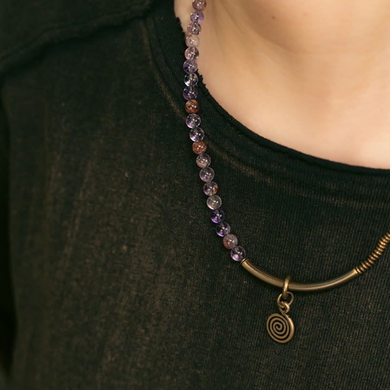 Nimara Ritual Purple Phantom Red Hematoid Quartz Green Rutilated Quartz Copper Love Forgive Bracelet