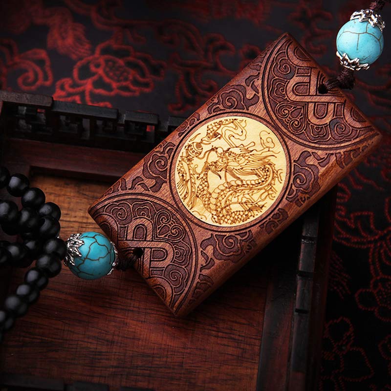 Nimara Ritual Tibetan Rosewood Boxwood Dragon Cure Courage Car Decoration